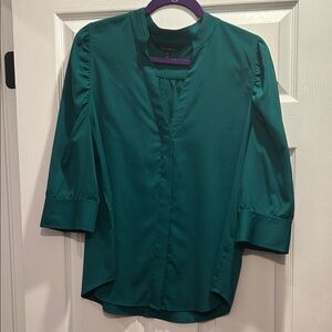White House Black Market Emerald Green Split-Front 3/4 Sleeve Blouse